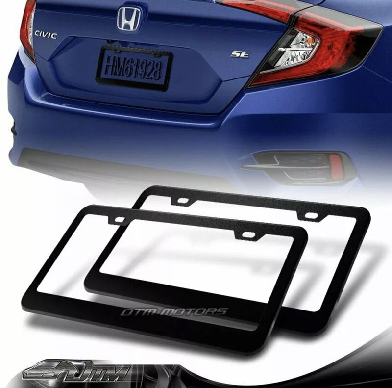 2 x Black Aluminum Alloy Car License Plate Frame Cover Front Or Rear US Size New