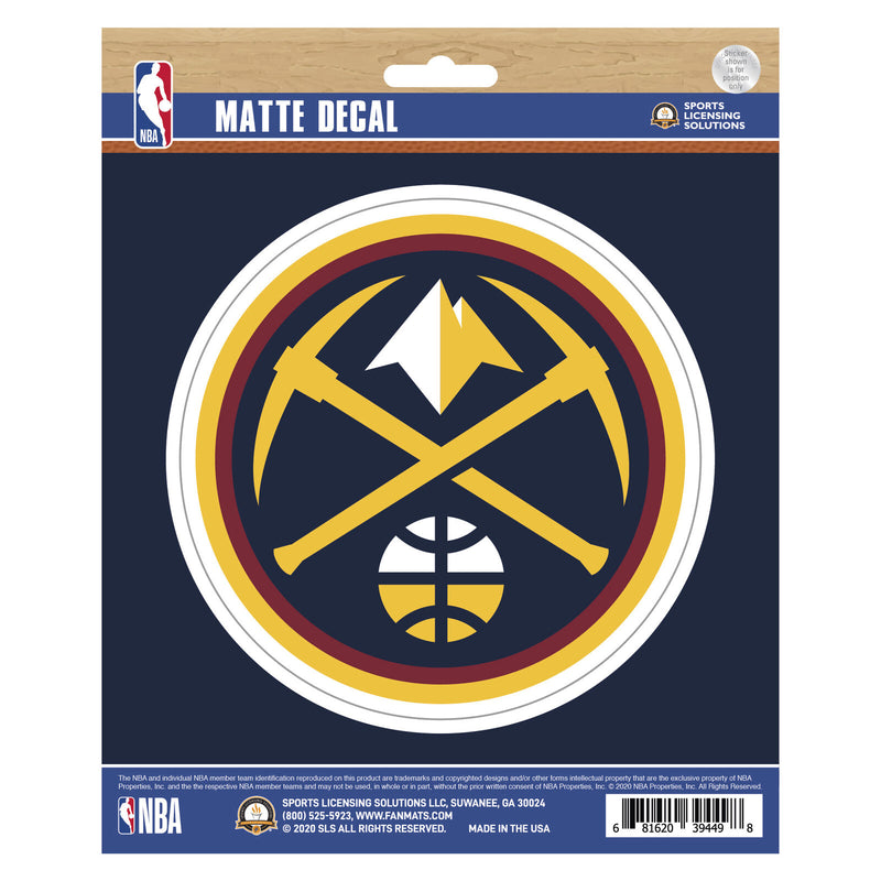 NBA Denver Nuggets Decal Matte 5"X6.25" Auto Boat Cooler Luggage