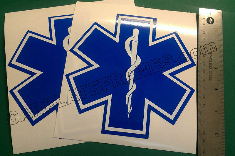 LOT OF 2 STAR OF LIFE AMBULANCE EMT EMS RESCUE PARAMEDIC BLUE REFLECTIVE DECAL