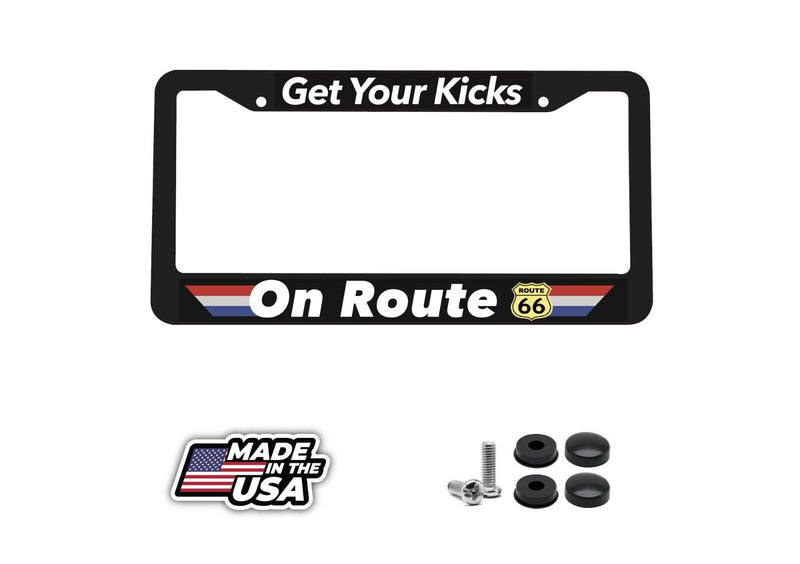 GET YOUR KICKS Route 66 USA US TRAVEL HIGHWAY TRIP Black License Plate Frame NEW