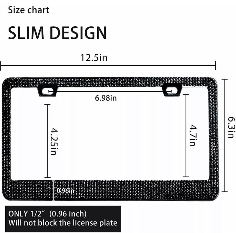 2 LUXURY Made with SWAROVSKI CRYSTAL Metal License Plate Frame Cap Diamond Black