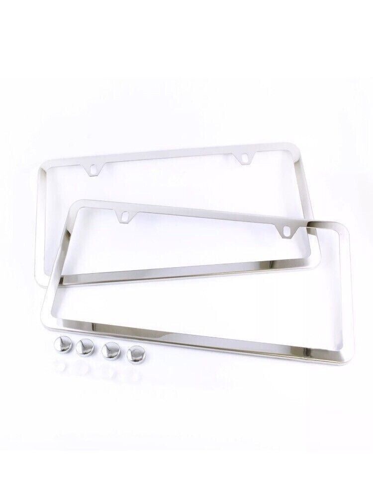 No Rust 2X License Plate Frames Slim 2-Hole Stainless Steel Vehicle Pair Chrome