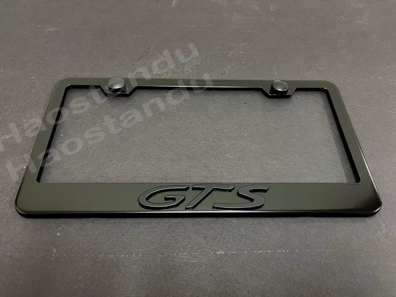 1x GTS 3D Emblem Black Stainless License Plate Frame, Black, 1 Year Manufacturer Warranty, Rust Free, S.Caps