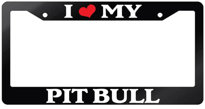 Glossy Black License Plate Frame I HEART MY PIT BULL Auto Accessory  Mod-GRAPH9856236-7532