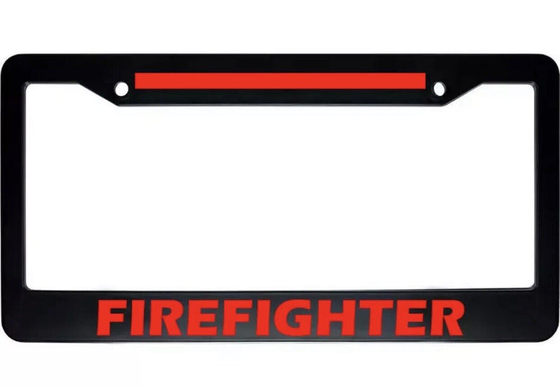 Red Firefighter Thin Red Line Black USA Car Auto License Plate Frame Holder