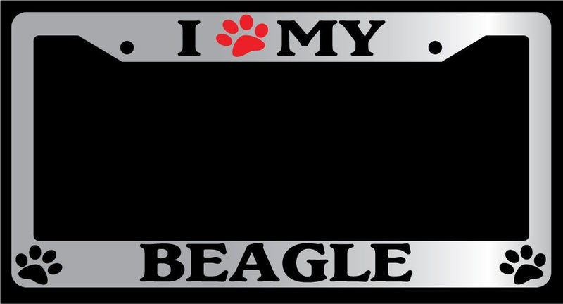 Chrome License Plate Frame I Heart My Beagle (Paw) Auto Accessory Novelty  Mod-GRAPH9856236-4693