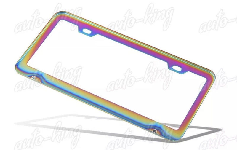 2PCS NEO CHROME STAINLESS STEEL LICENSE PLATE FRAME HOLDER COVER FRONT+REAR