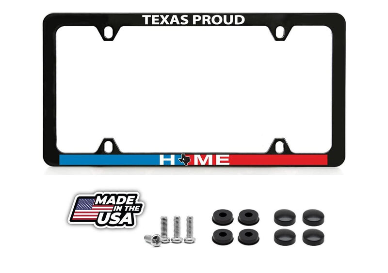 Texas Home Slim Black Stainless Steel Metal License Plate Frame - Texas Proud
