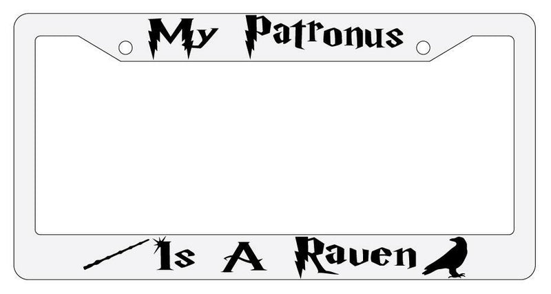 My Patronus is A Raven White Plastic License Plate Frame Auto Accessory  Mod-GRAPH9856236-3532