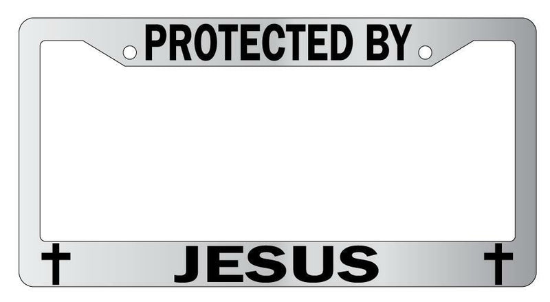 Protected By Jesus Chrome License Plate Frame Auto  Mod-GRAPH9856236-5117