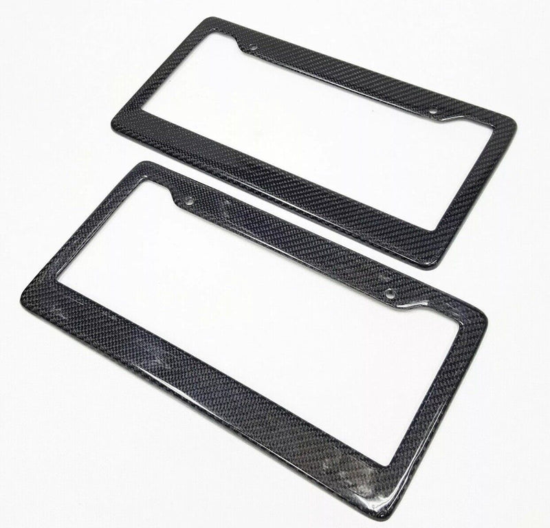 2PC Set 100% Real Carbon Fiber License Plate Frame Cover Black Auto Tag 3K