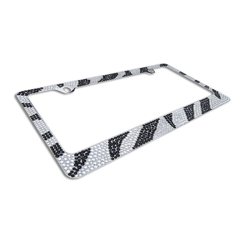 Bling White/Black ZEBRA Designed Crystal Metal License Plate Frame-C