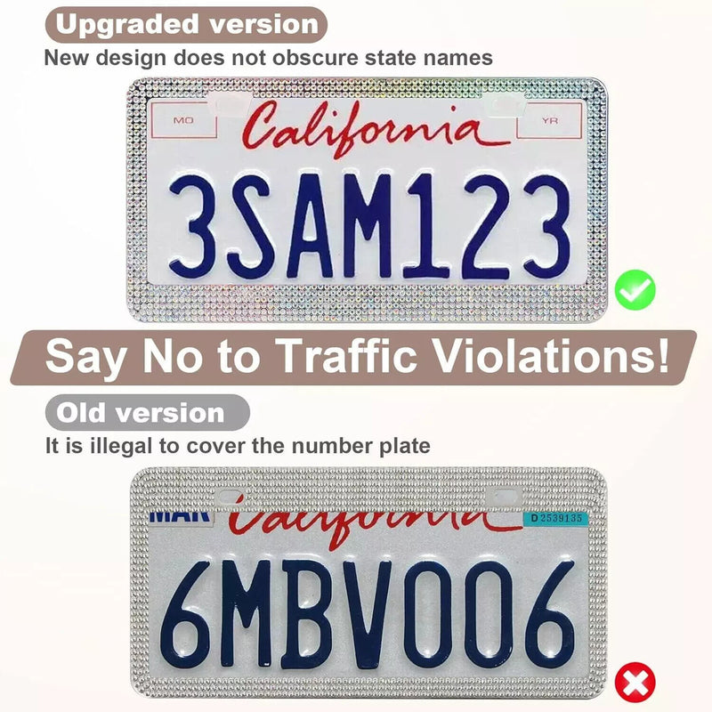 Bling License Plate Frames For Women, Sparkly Rhinestone Diamond Car Accessories