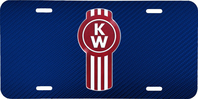 KENWORTH SEMI TRUCK LOGO BLUE CARBON FIBER LOOK VEHICLE LICENSE PLATE FRONT TAG
