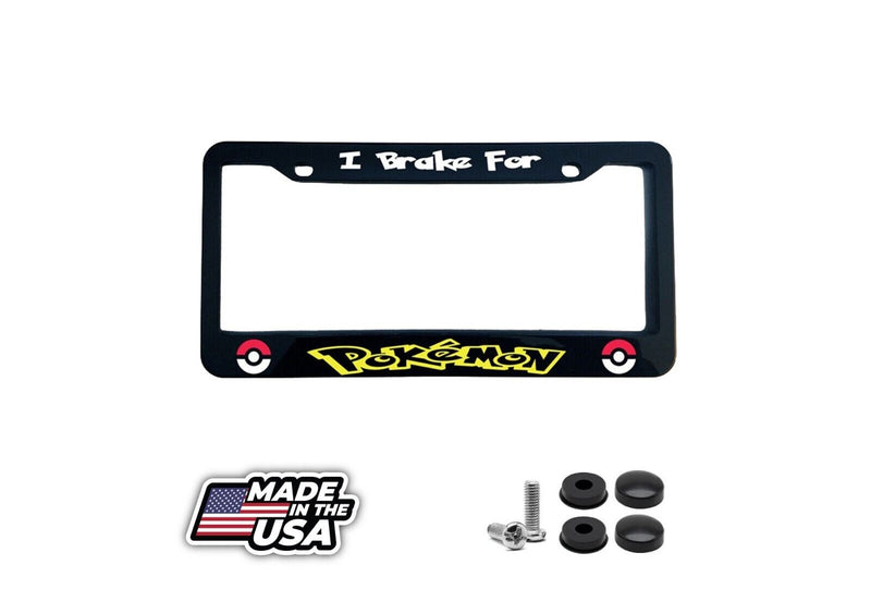 I Brake For Pokemon Black License Plate Frame Pikachu