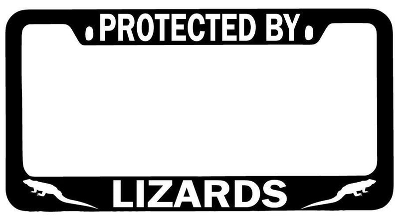 Protected By Lizards Black METAL License Plate Frame Auto  Mod-GRAPH9856236-7845