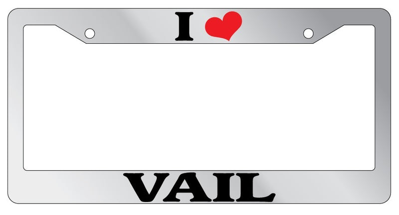 Chrome METAL License Plate Frame I HEART VAIL Auto Accessory  Mod-GRAPH9856236-8239