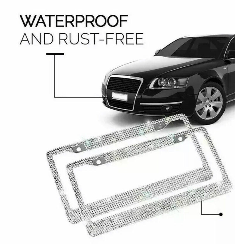 BLING SET 2 Crystal License Plate Frame Steering Wheel Caps Made with Swarovski