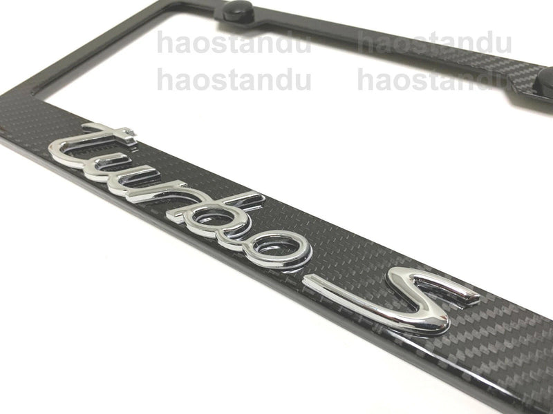 1x TURBO S" 3D Emblem Real 3K TwillWeave CARBON FIBER License Plate Frame Holder