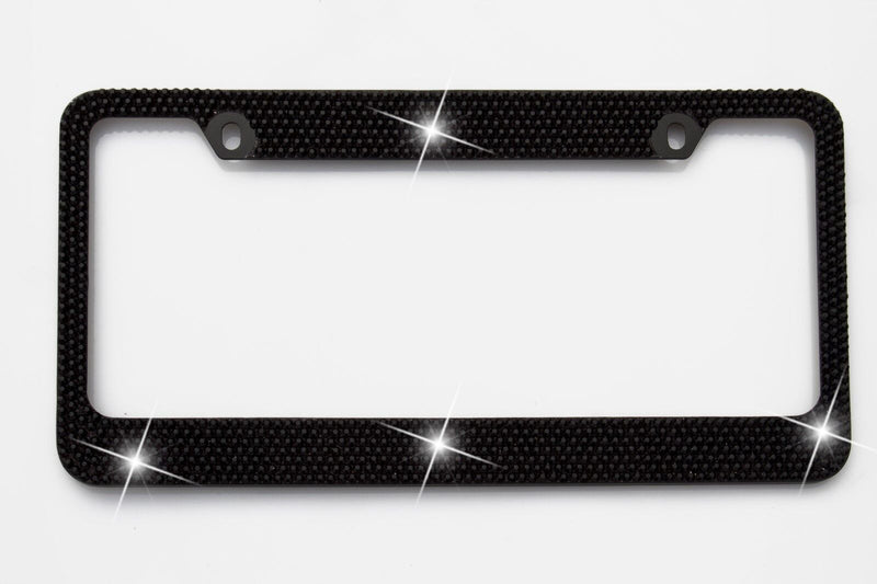 Black Crystal Rhinestones Metal License Plate Frame 7 rows With Screw Caps