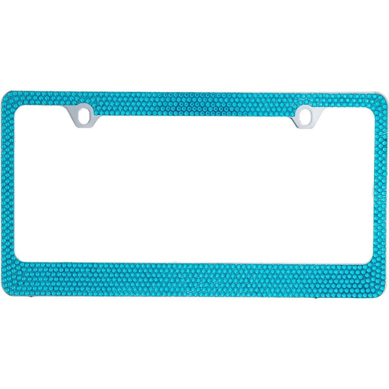 2 PCS 7 Rows BLUE(A- Type Screw Cap) Bling Crystal License Plate Frame