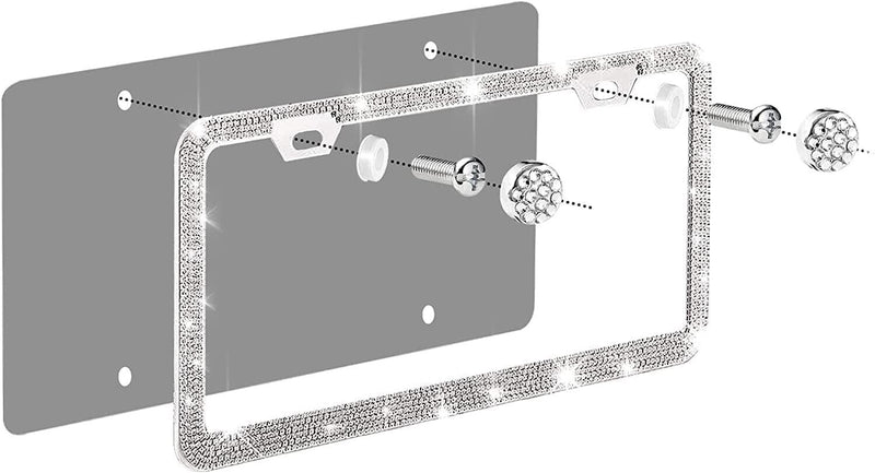 Unbreakable Clear Crystal Bling License Plate Frame including Mounting Hardware