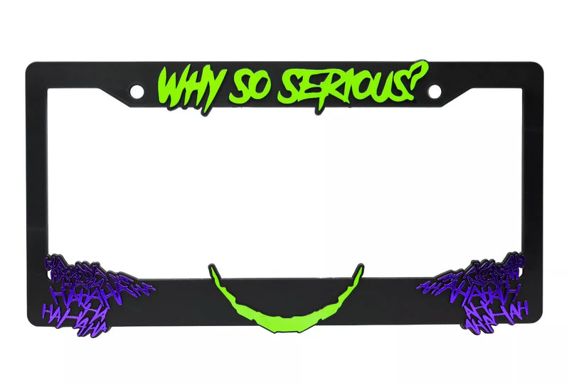 The Joker "Why So Serious" 3D Raised License Plate Frame (Lime Green and Purple)
