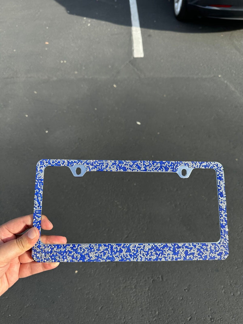 Rocking Bling Crystal Diamond Rhinestone License Plate Frame Blue / Silver