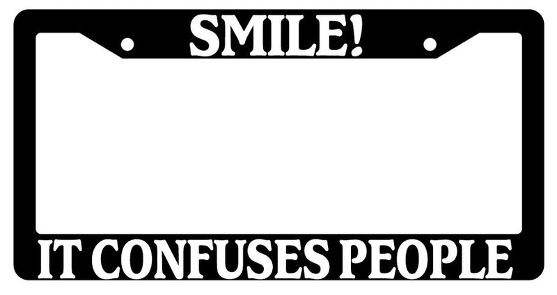 Black License Plate Frame "Smile It Confuses People" Auto Accessory Novelty  Mod-GRAPH9856236-2859