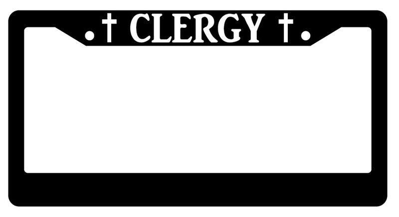 Clergy (Top) Black Plastic License Plate Frame  Mod-GRAPH9856236-1848