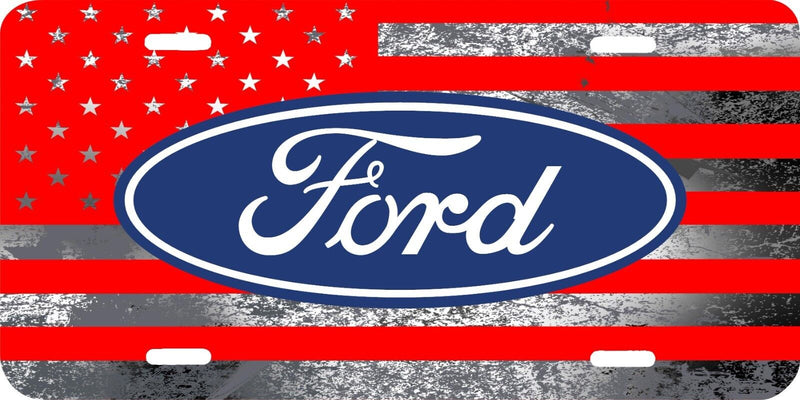 RED GRAY AMERICAN FLAG BLUE FORD BADGE VEHICLE ALUMINUM LICENSE PLATE TRUCK TAG