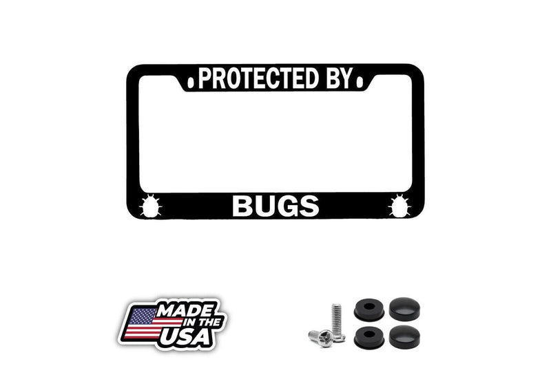 Protected By Bugs Black METAL License Plate Frame Auto