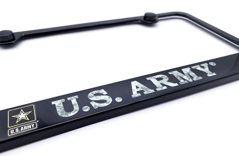 Black Plastic License Plate Frame w/ Digital Camo United States "US Army" Script