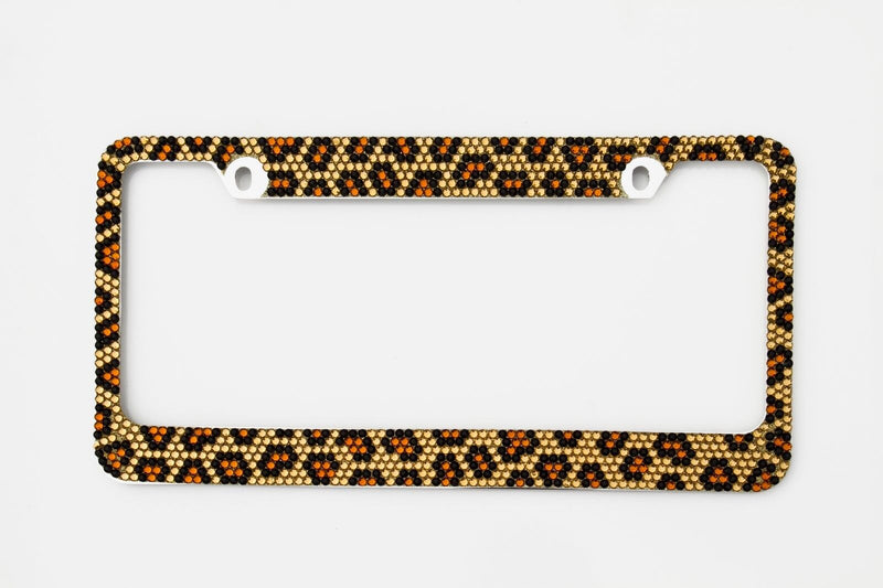 Bling Brown Leopard Diamond Metal License Plate Frame