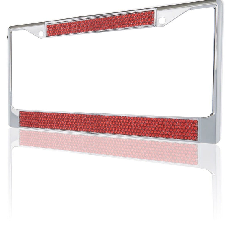 Premium Chrome Red Bling Crystal Diamond License Plate Frame for Car-Truck