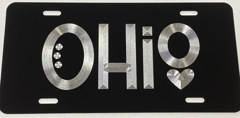 Diamond Etched State of Ohio OH Car Tag Black Metal Vanity License Plate Gift