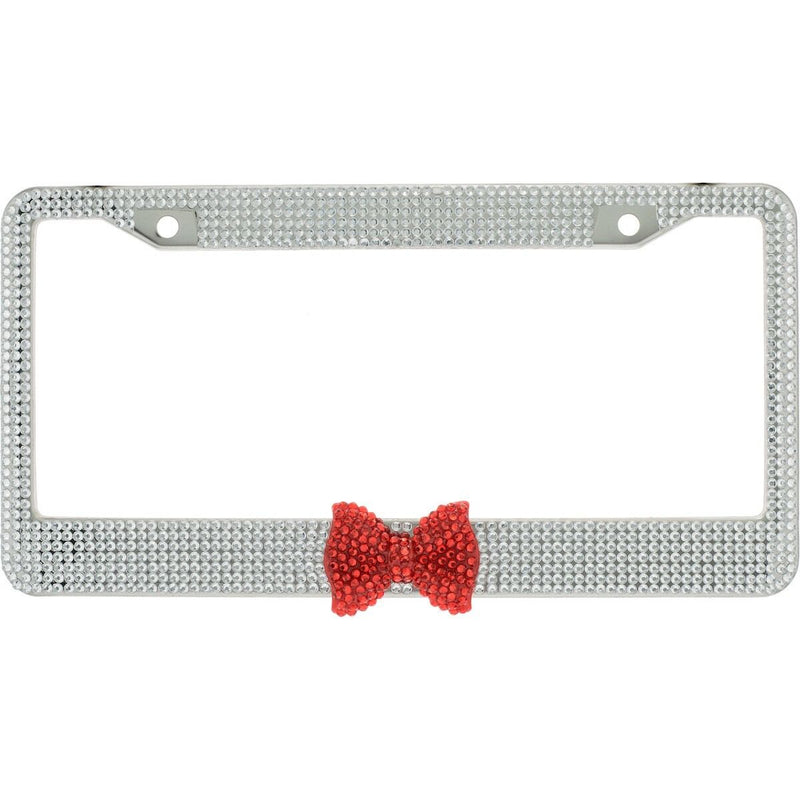 Clear 7 Rows Bling Diamond Crystal License Plate Frame With Red Bow Tie