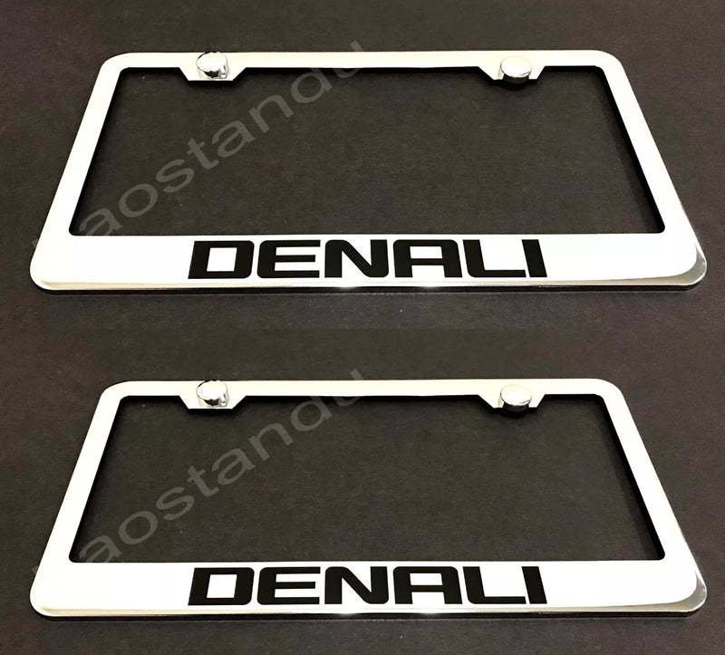 2x DENALI STAINLESS Chrome License Plate Frame w/screw Caps