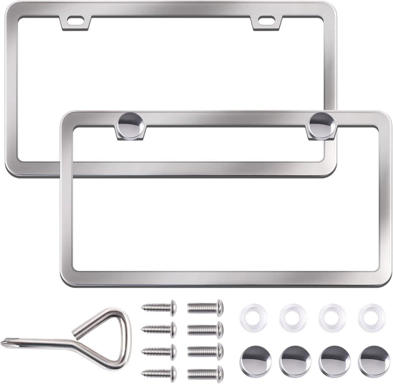 2Pcs Chrome Mirror Stainless Steel License Plate Frame Cover Never Rust