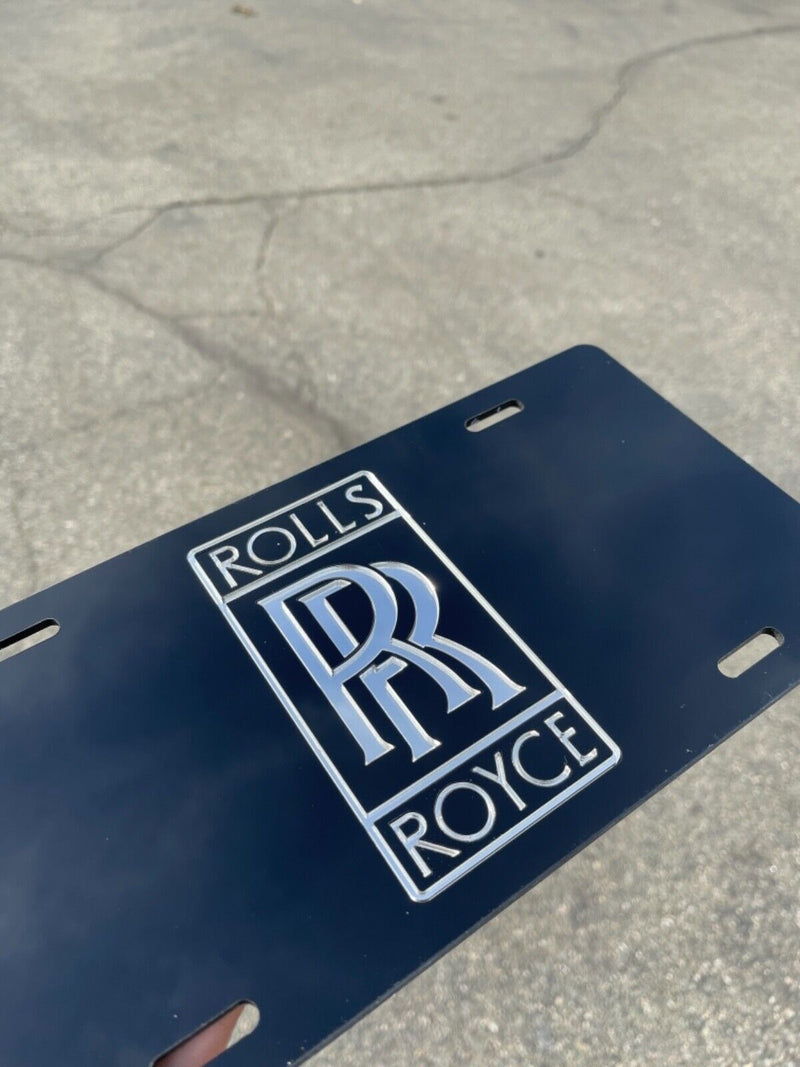 Rolls-Royce Emblem Acrylic Black Mirror License Plate Auto Tag