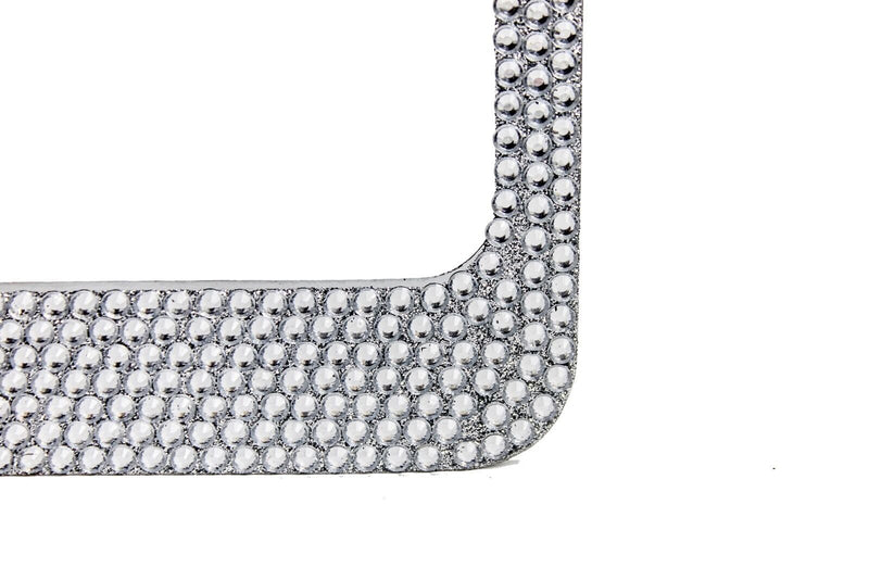 2 PCS Bling White Color Crystal Metal License Plate Frame with Chrome Screw Cap