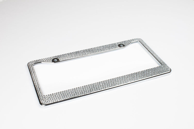 2 Metal All White Silver Bling Glitter Crystal RhineStone LicensePlate Frame Car