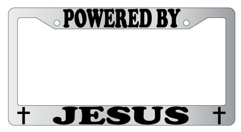 Powered By Jesus Chrome METAL License Plate Frame  Mod-GRAPH9856236-7968