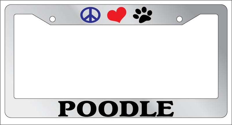Chrome License Plate Frame Peace Love Paw Poodle Auto Accessory 519  Mod-GRAPH9856236-4894