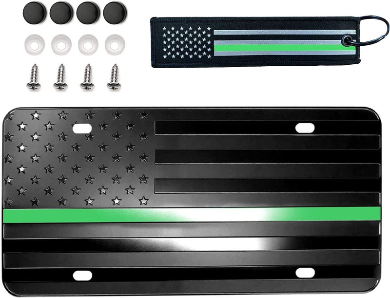 THIN GREEN LINE METAL CAR LICENSE PLATE AMERICAN FLAG FEDERAL AGENTS