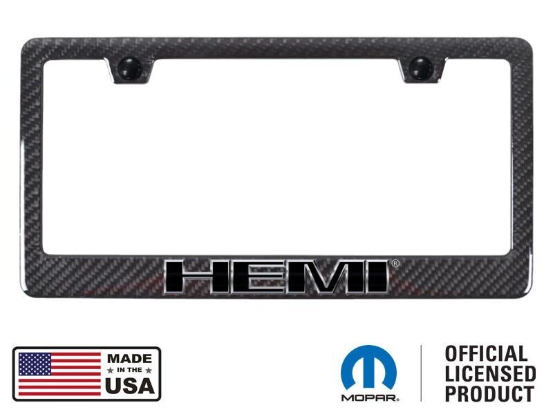 HEMI Black Logo Black Real 3K Carbon Fiber ABS Back License Plate Frame