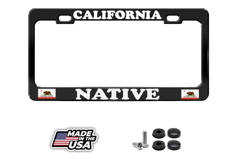 NATIVE CALIFORNIA FLAG Metal Heavy Duty Black License Plate Frame Border