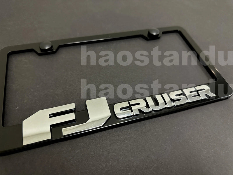 1x For FJ Cruiser 3D Emblem BLACK Stainless License Plate Frame RUST FREE
