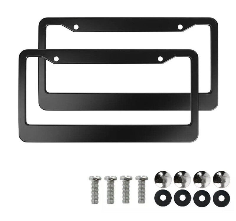 2Pcs Black Metal License Plate Frame Cover Screw Caps Stainless Steel New v1