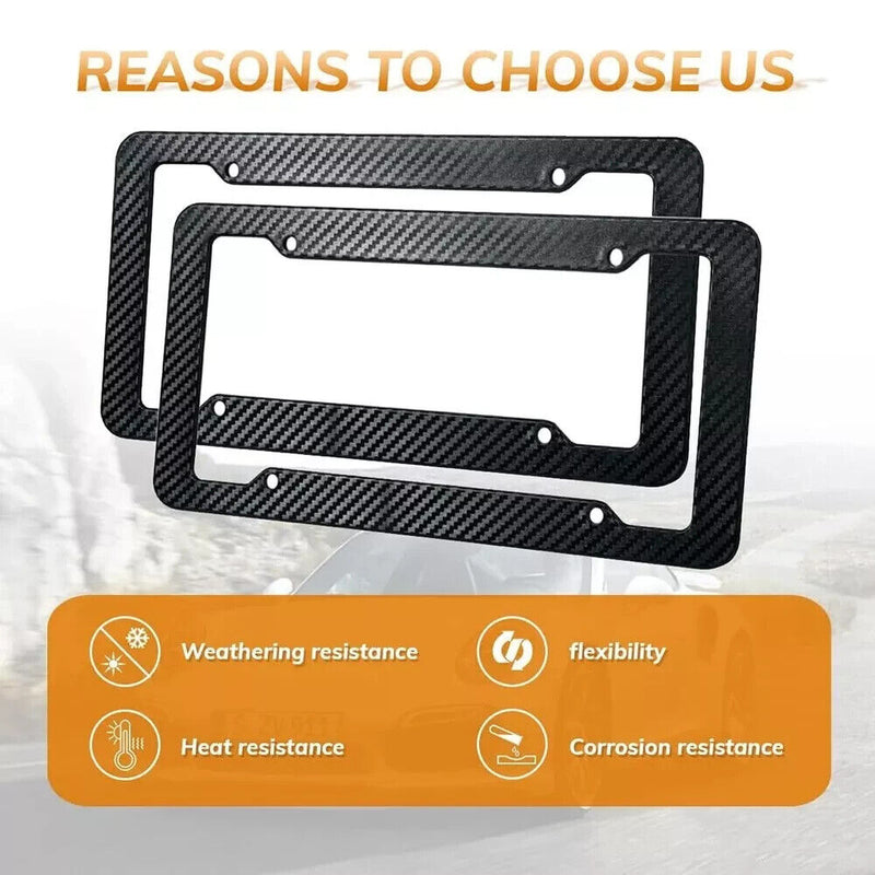 2x Black Car Carbon Fiber License Plate Frame Cover Front & Rear Universal USA